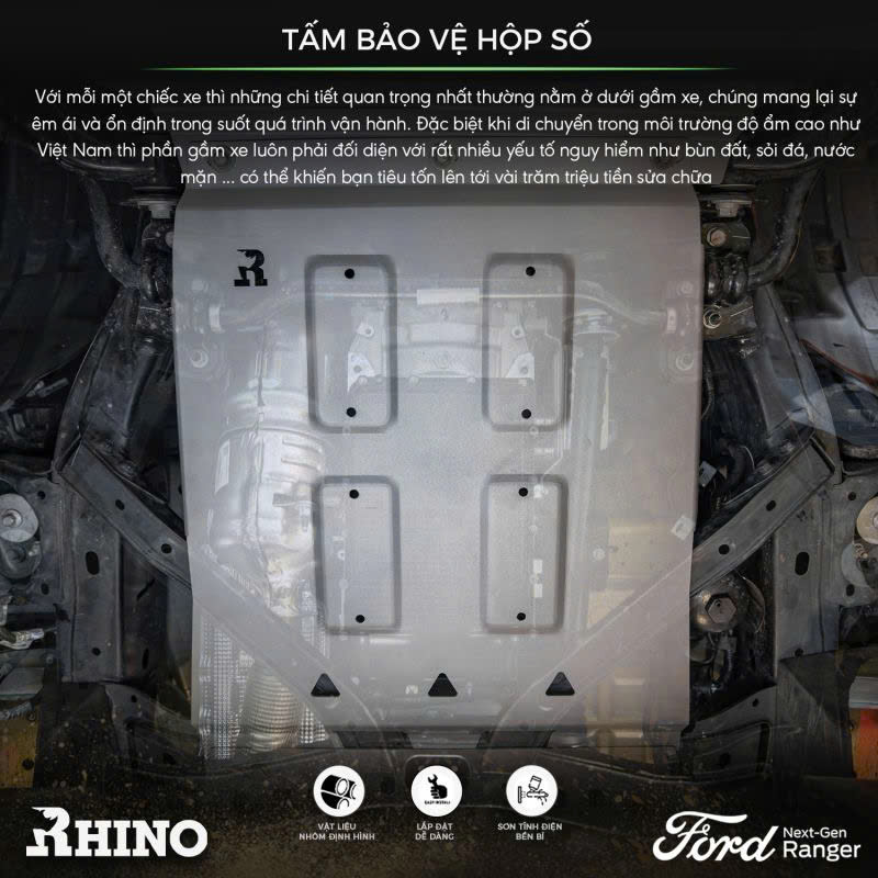 Tấm số 3: Bảo vệ hộp truyền động, hộp số phụ, mô tơ gài cầu, hệ thống dây điện…