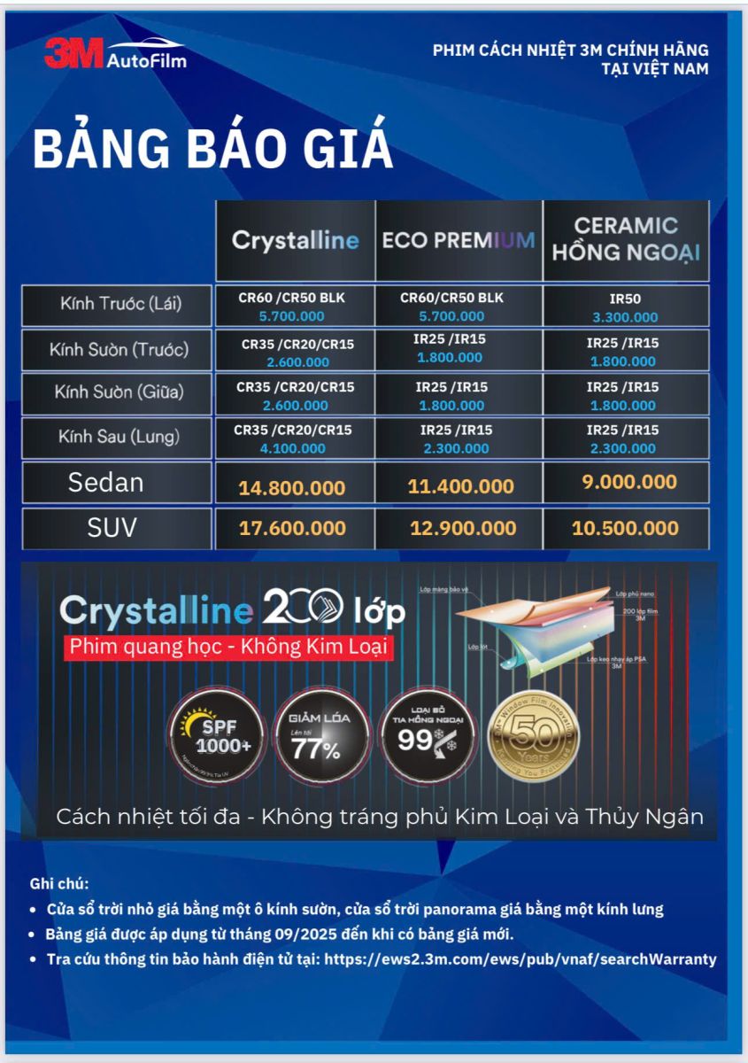 bảng giá phim cách nhiệt 3M mới nhất 2025 - 2026