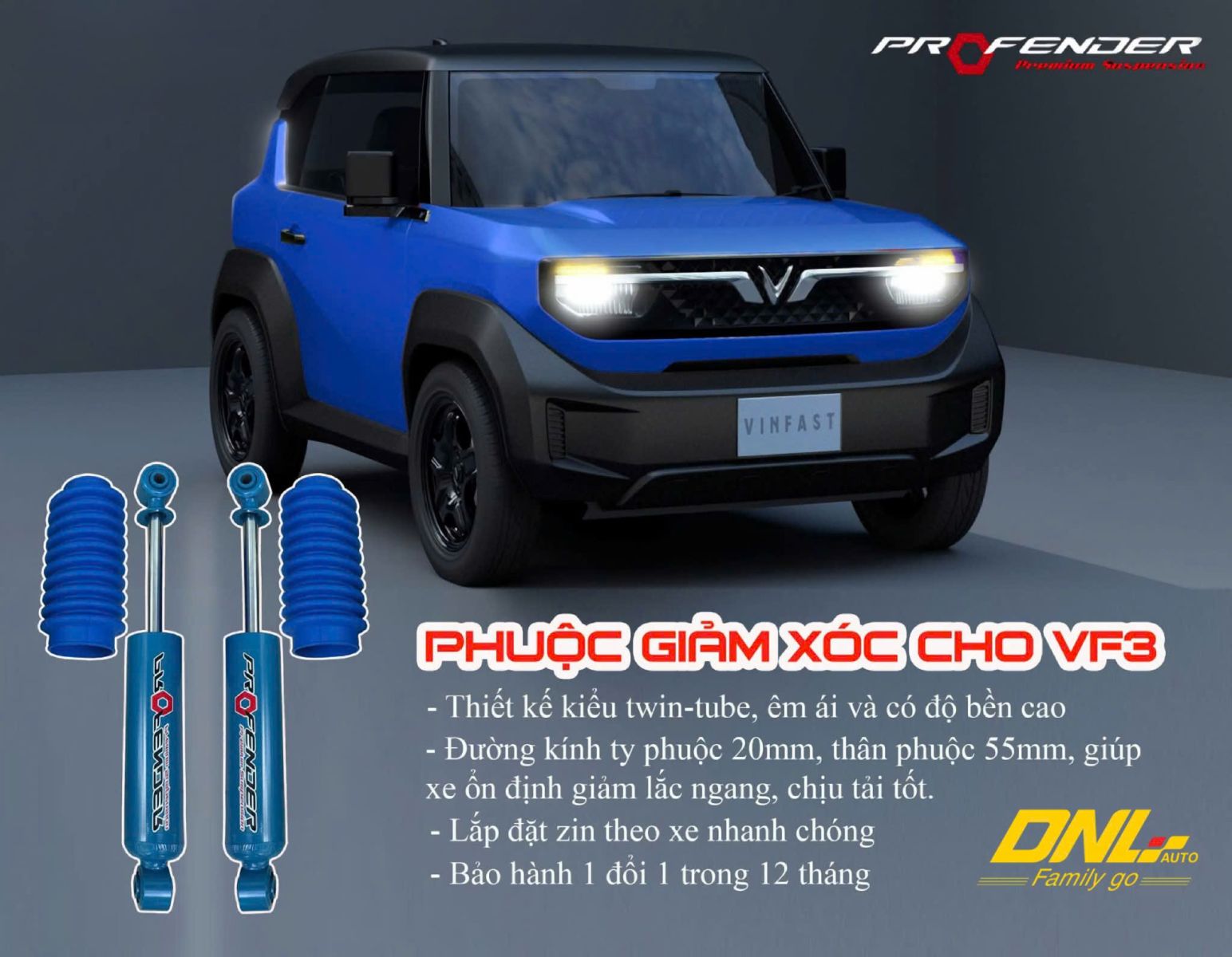 Phuộc giảm xóc Profender THÁI LAN cho VF3